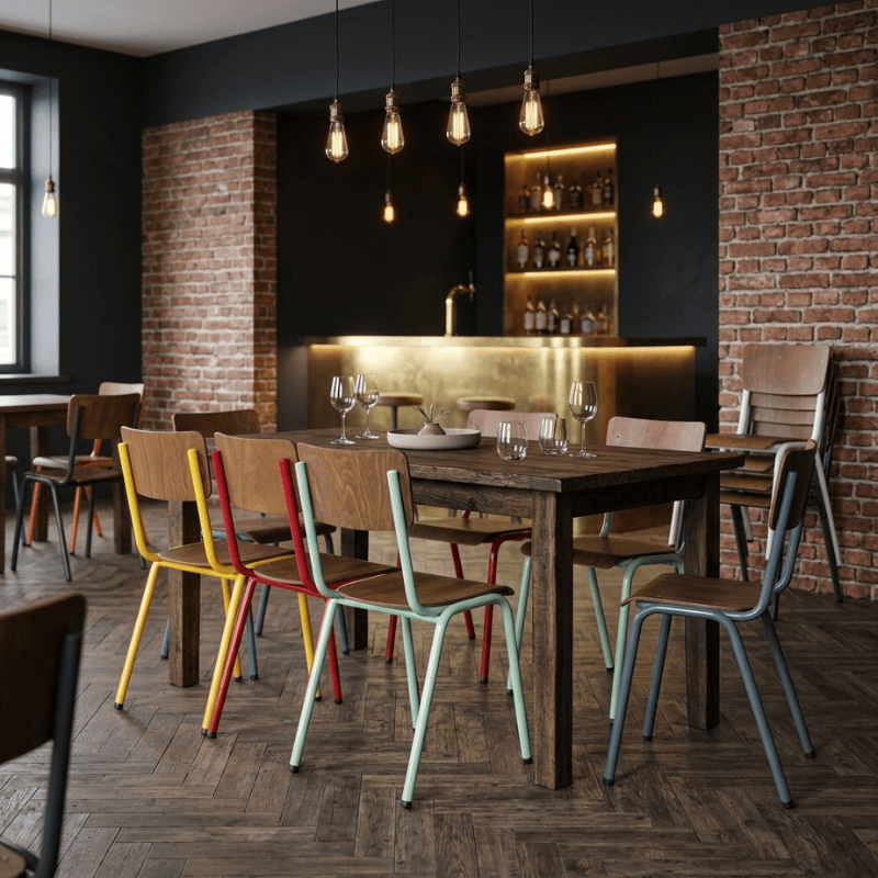 Chair Cairo Metal and Wood Stacking Chair
