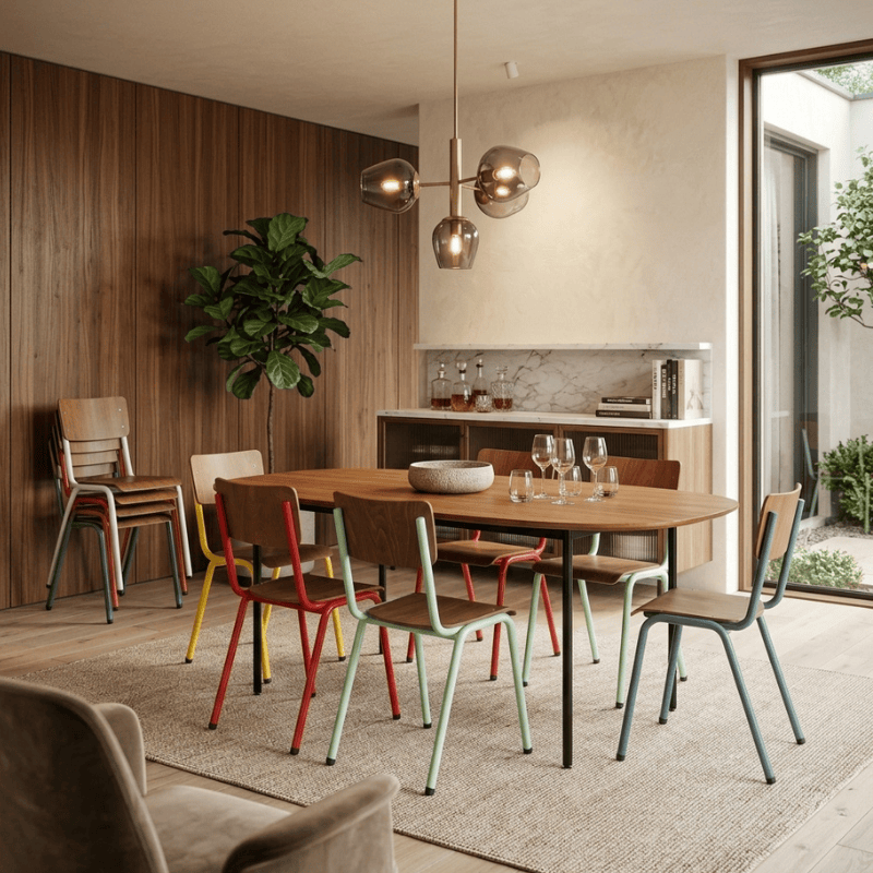 Chair Cairo Metal and Wood Stacking Chair