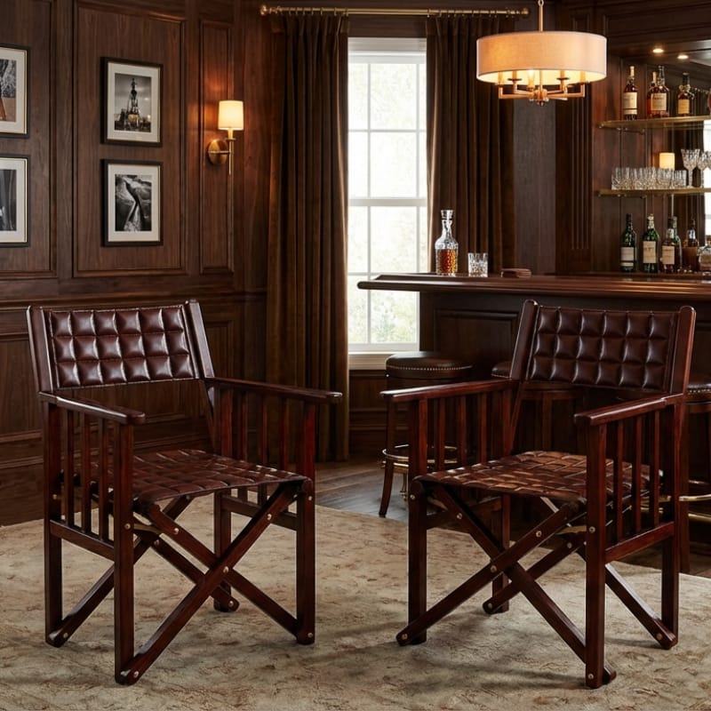 Chair Explorer Handcrafted Quilted Director Chair - Cognac