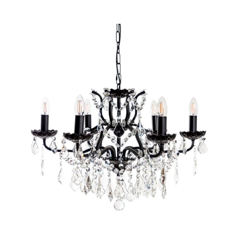 Chandelier 6 Branch Matt Black Shallow Chandelier