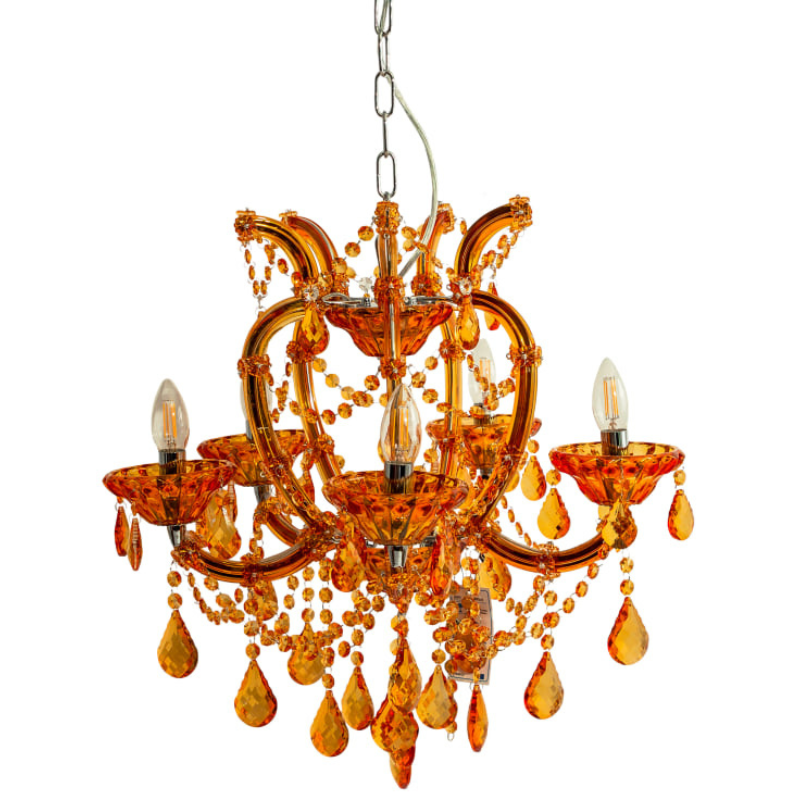 Chandelier Amber 5 Branch Murano Chandelier