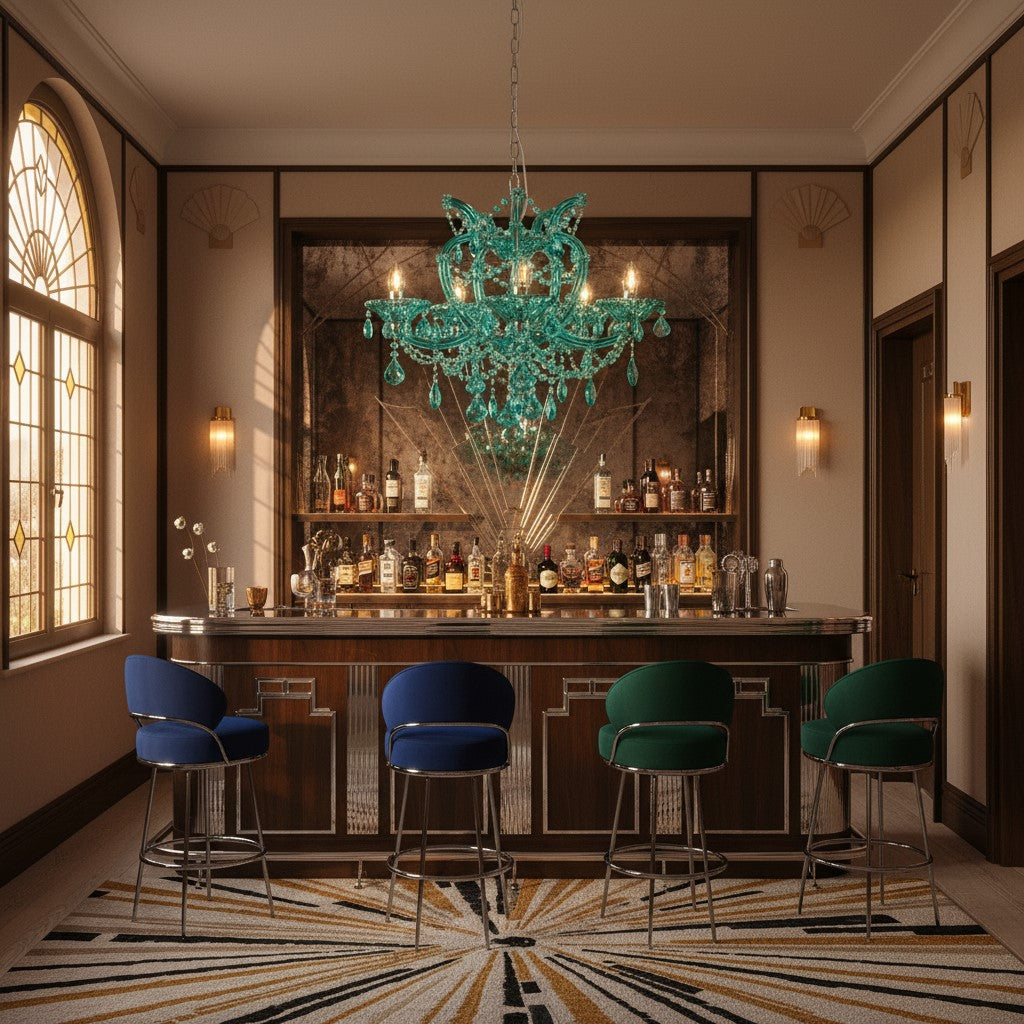 Chandelier Aqua Blue 5 Branch Murano Chandelier