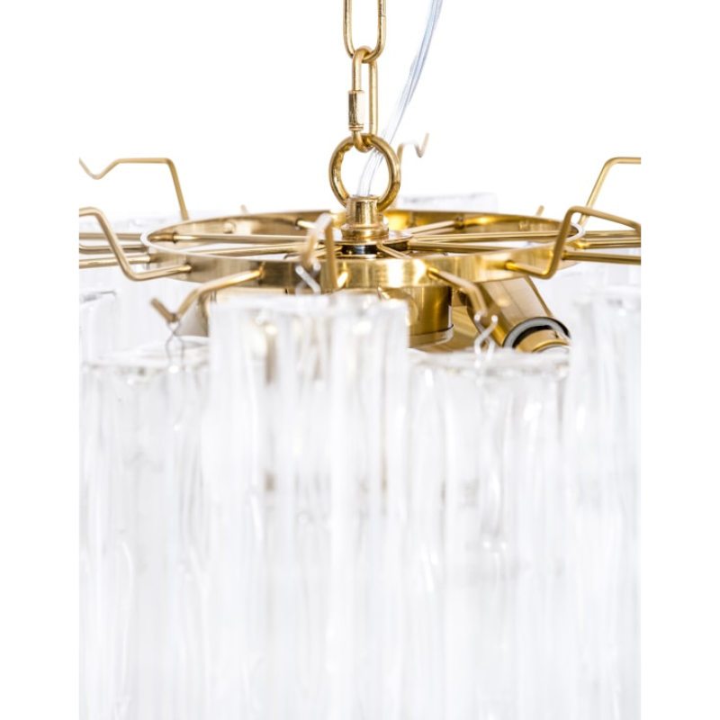 Chandelier Brass with Multi Clear Waved Cylinder Glass Chandelier