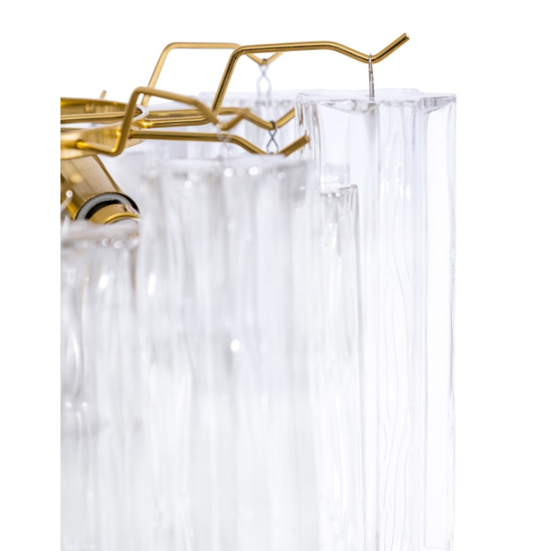 Chandelier Brass with Multi Clear Waved Cylinder Glass Chandelier