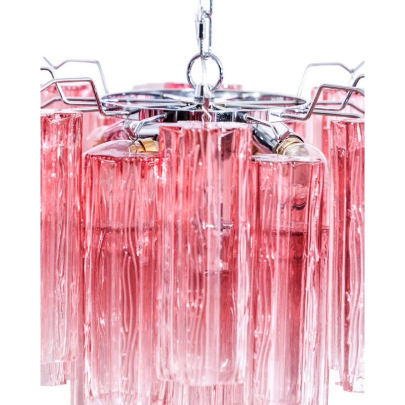Chandelier Chrome with Multi Pink Waved Cylinder Glass Chandelier