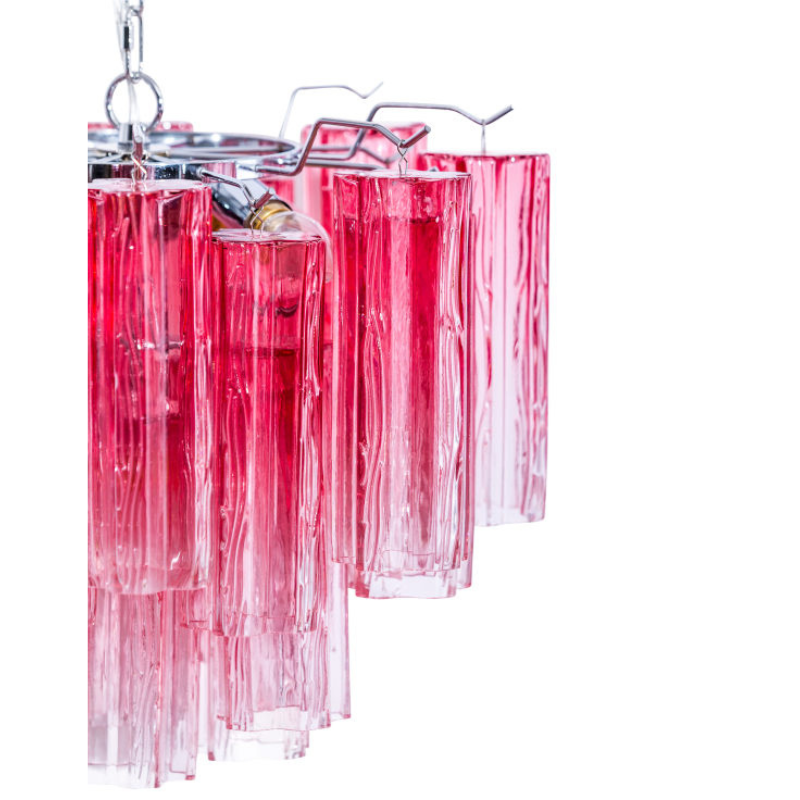 Chandelier Chrome with Multi Pink Waved Cylinder Glass Chandelier