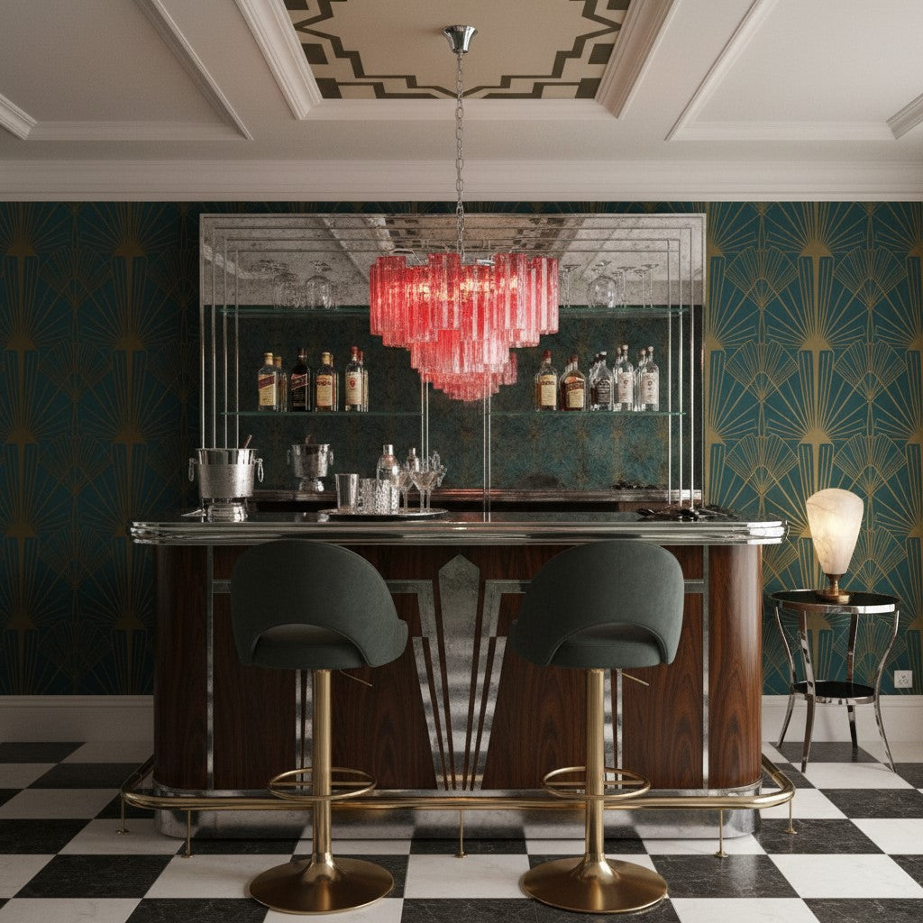 Chandelier Chrome with Multi Pink Waved Cylinder Glass Chandelier