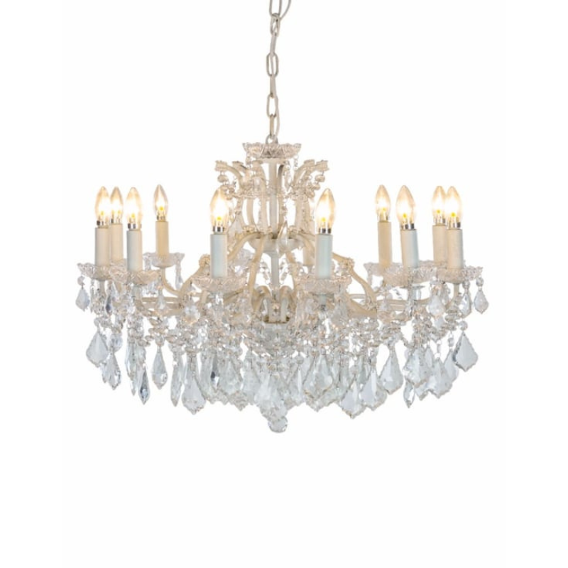Chandelier Large 12 Branch Antique Crackle White Shallow Chandelier