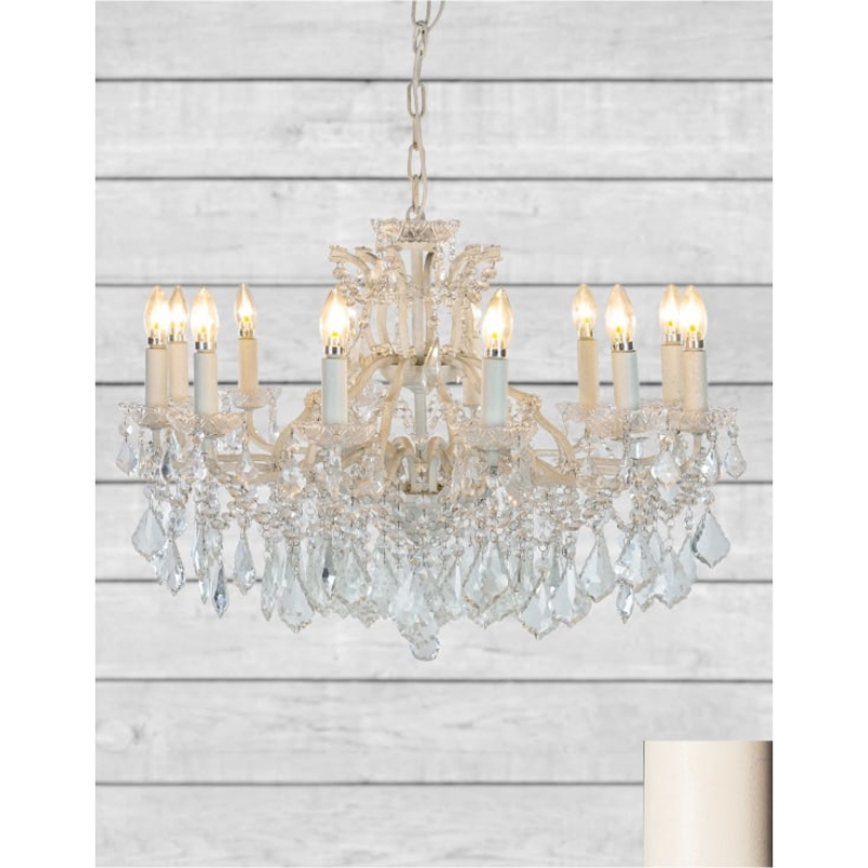 Chandelier Large 12 Branch Antique Crackle White Shallow Chandelier