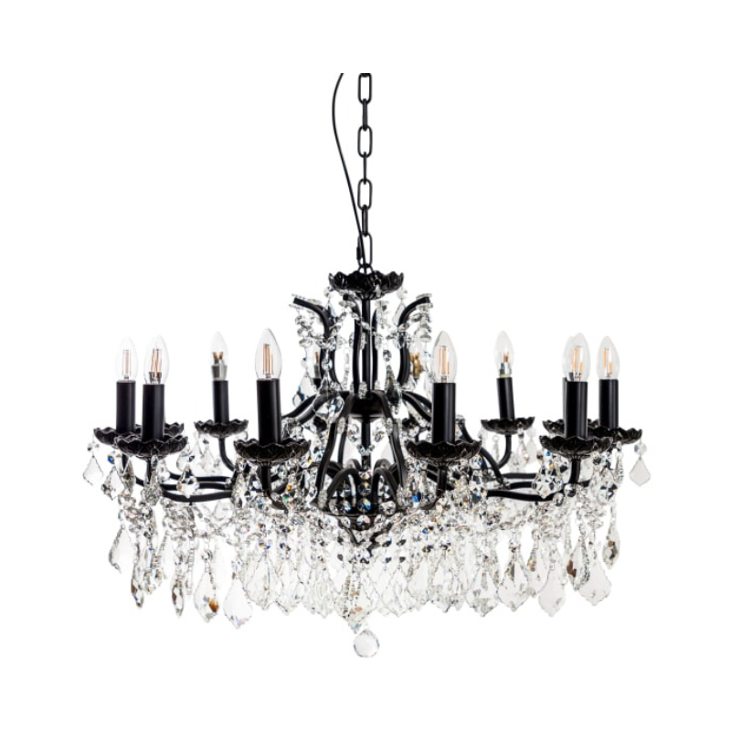 Chandelier Large 12 Branch Matt Black Shallow Chandelier