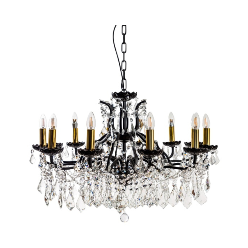 Chandelier Large 12 Branch Matt Black Shallow Chandelier