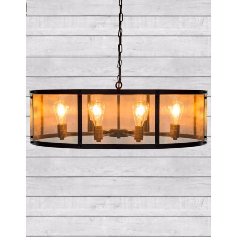 Chandelier Large Round Black Iron Industrial Chandelier