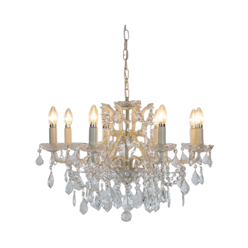 Chandelier Medium 8 Branch Antique Crackle White Shallow Chandelier