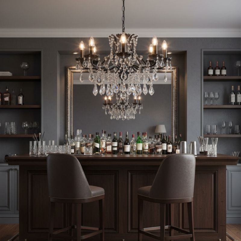 Chandelier Medium 8 Branch Matt Black Shallow Chandelier