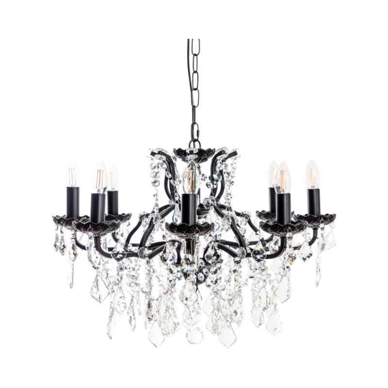 Chandelier Medium 8 Branch Matt Black Shallow Chandelier