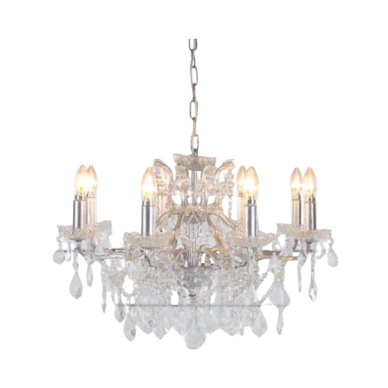 Chandelier Medium 8 Branch Silver Leaf Shallow Chandelier