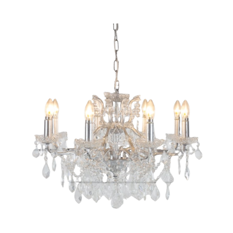 Chandelier Medium 8 Branch Silver Leaf Shallow Chandelier