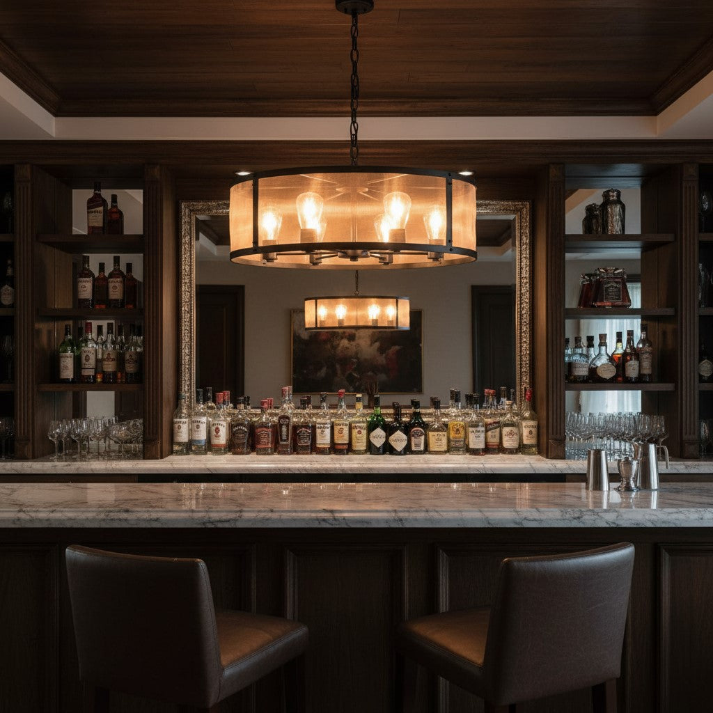 Chandelier Small Round Black Iron Industrial Chandelier