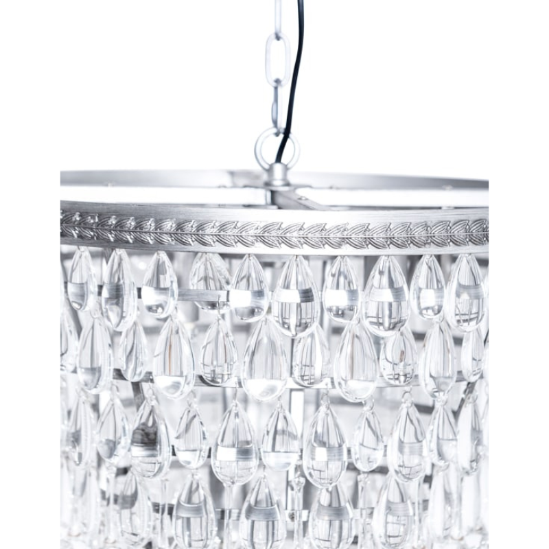 Clear Crystals Large Brushed Silver Finish Rainfall Chandelier w/ Clear Crystals