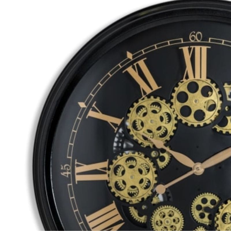 Clock Black and Gold Large Moving Gears Clock