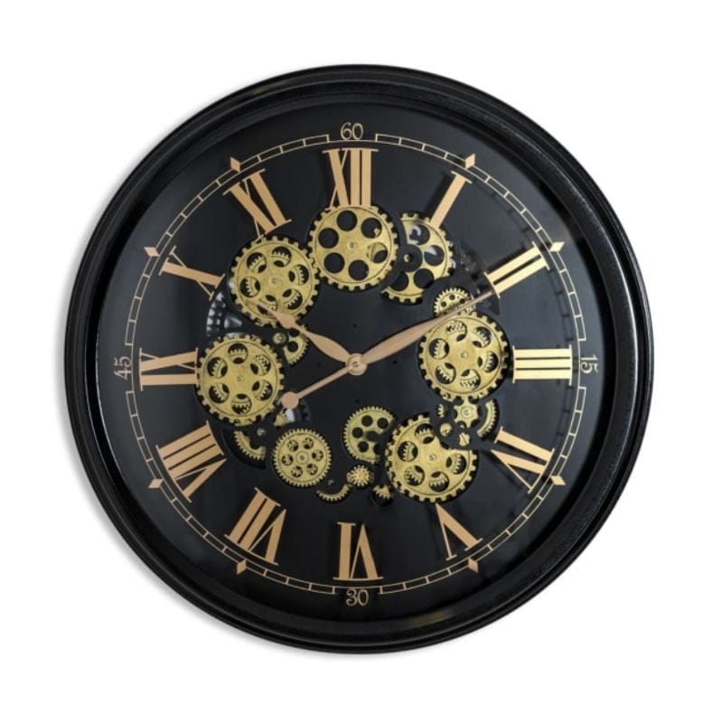 Clock Black and Gold Large Moving Gears Clock