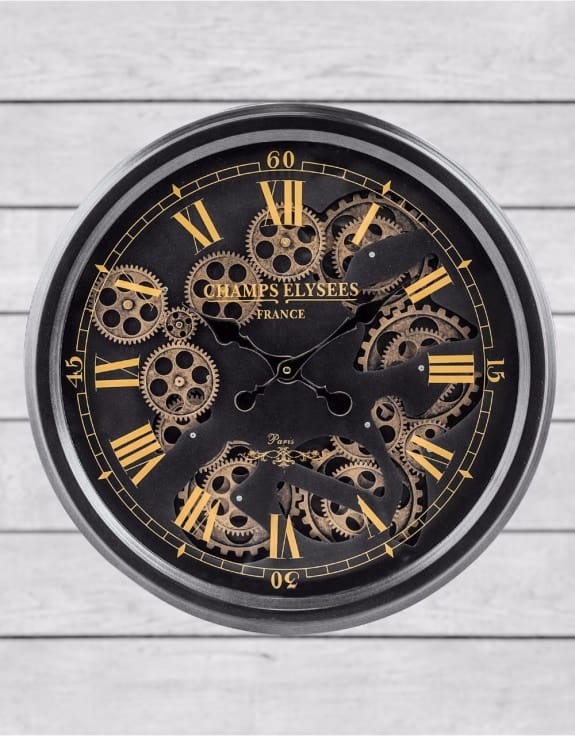 Clock Black and Gold Medium Moving Gears Clock