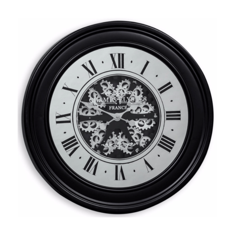 Clock Black Mirrored Face Antique Style Moving Gears Clock
