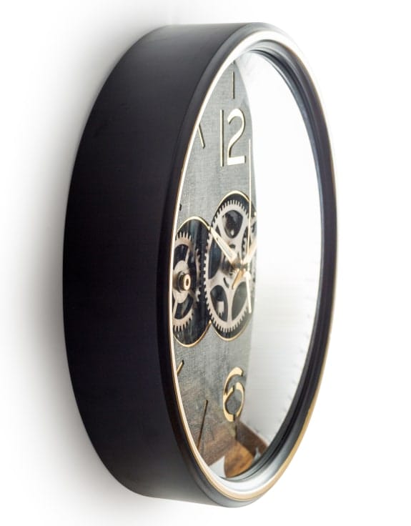 Clock Black with Gold Numerals Moving Gears Clock