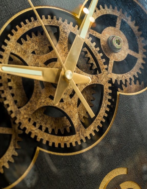 Clock Black with Gold Numerals Moving Gears Clock