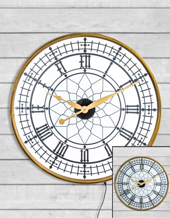 Clock Gold Framed Backlit Wall Clock