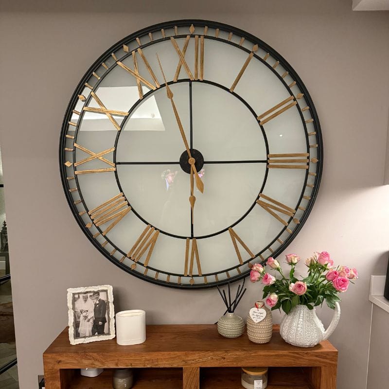 Clock Large Black and Gold Back Lit Glass "Westminster" Wall Clock