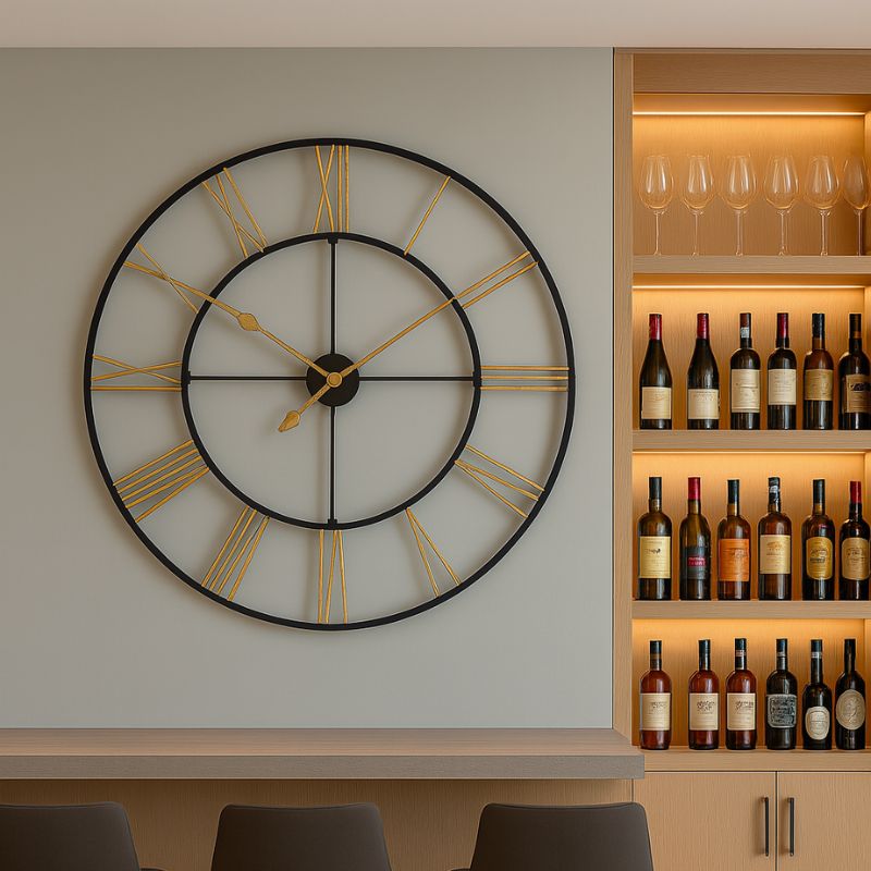 Clock Large Black and Gold Iron Skeleton Clock