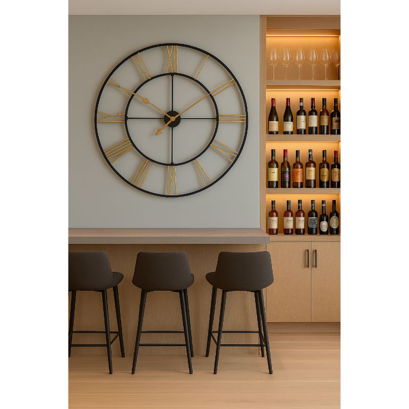 Clock Large Black and Gold Iron Skeleton Clock