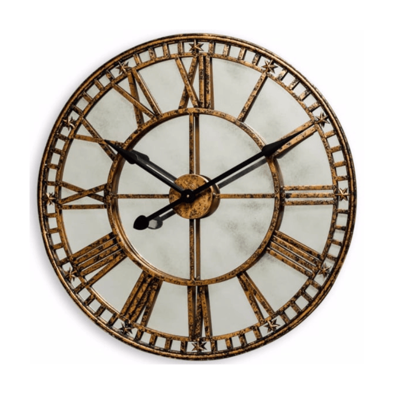 Clock Large Gold Clock with Antique Mirror Face