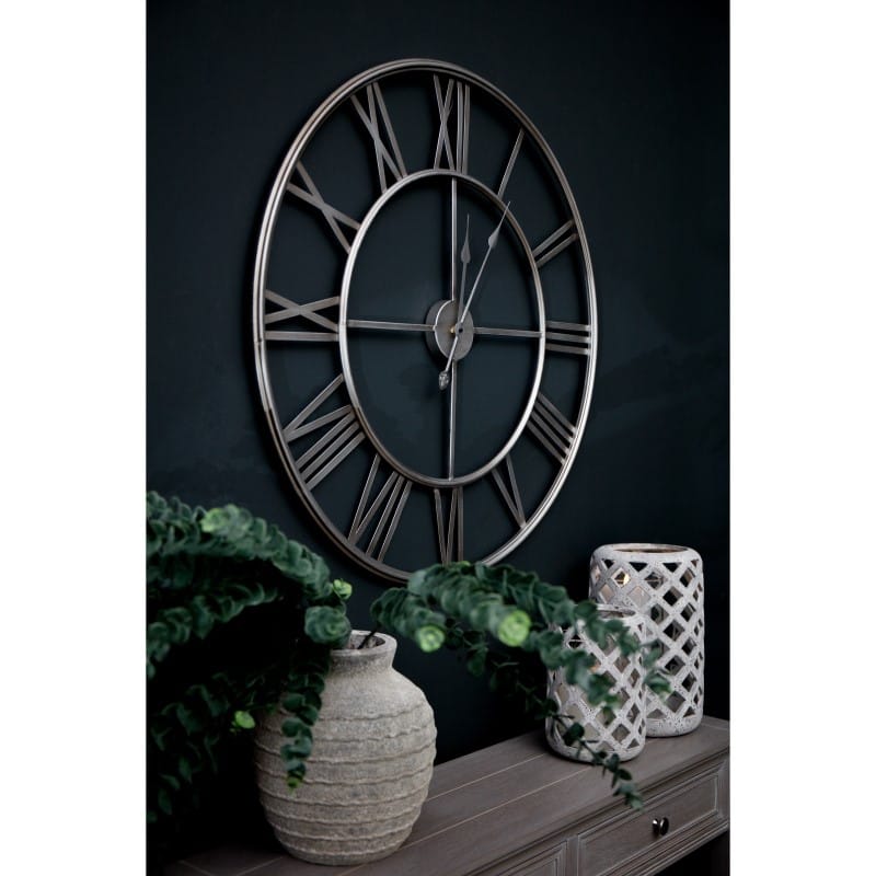 Clock Large Silver Foil Skeleton Wall Clock