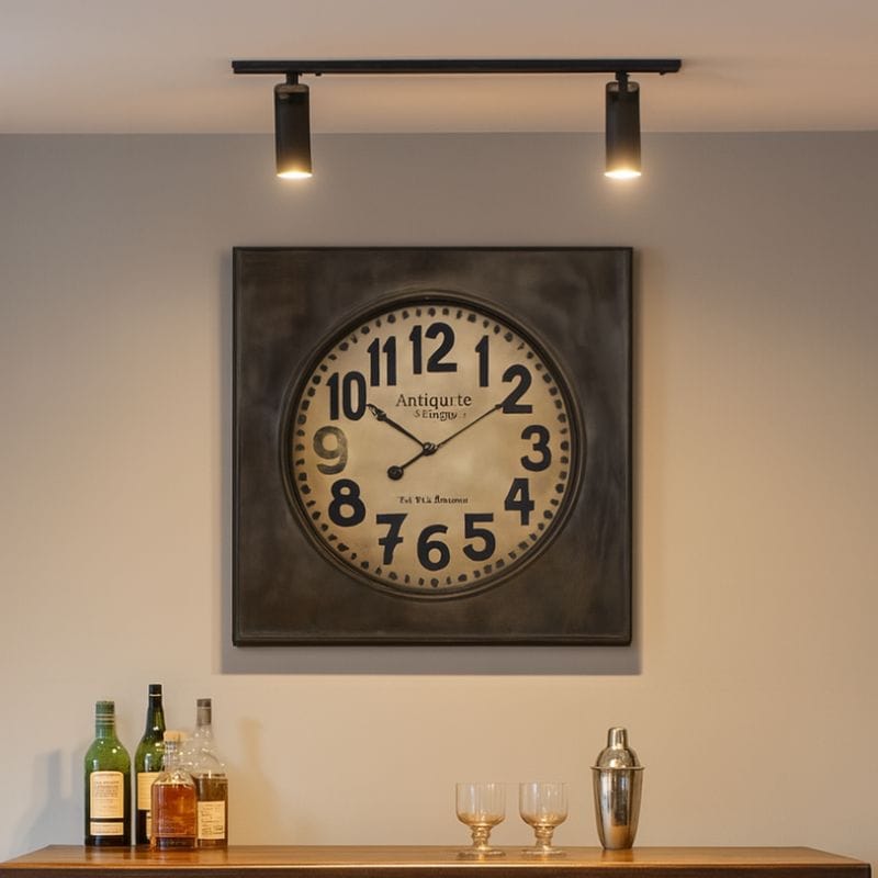 Clock Large Square Industrial 'Antiquite De Paris' Wall Clock