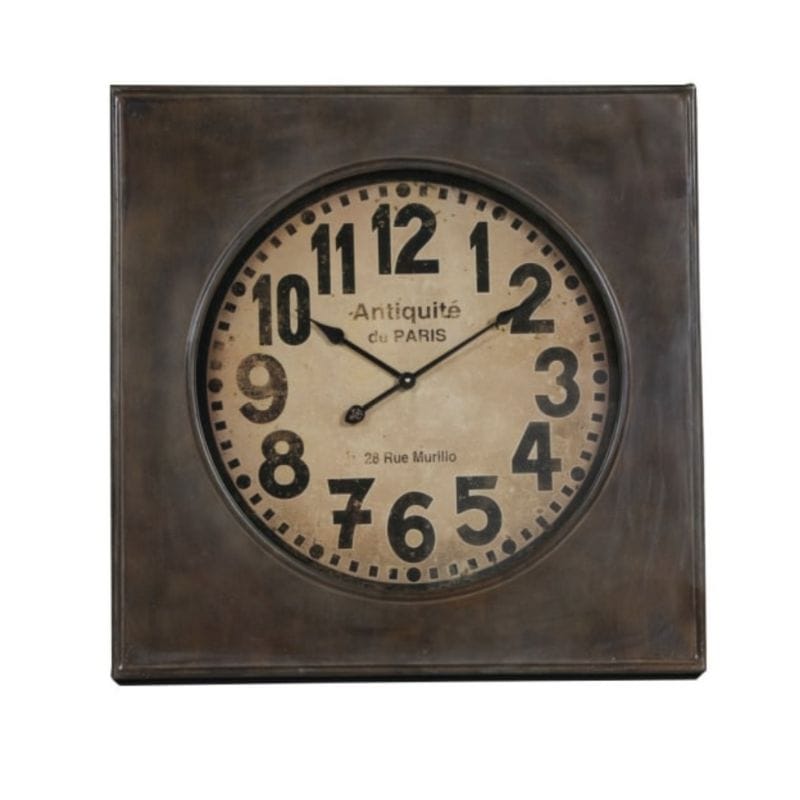 Clock Large Square Industrial 'Antiquite De Paris' Wall Clock