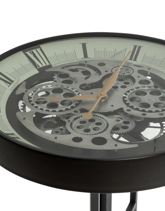Clock Side Table Industrial Iron Moving Gears Clock Side Table