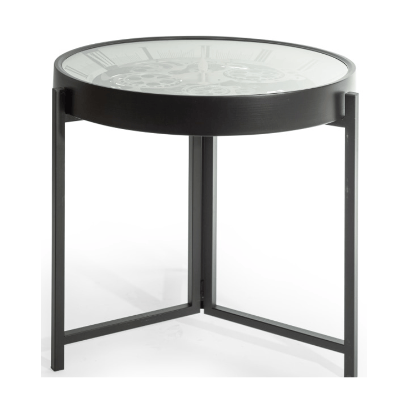Clock Side Table Industrial Iron Moving Gears Clock Side Table