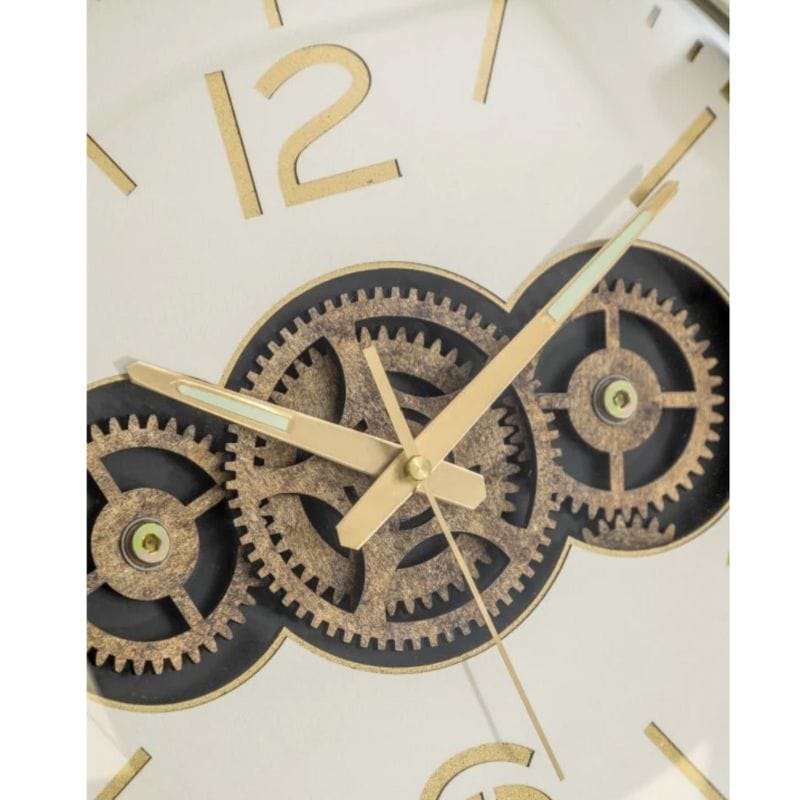 Clock White / Cream Moving Gears Clock