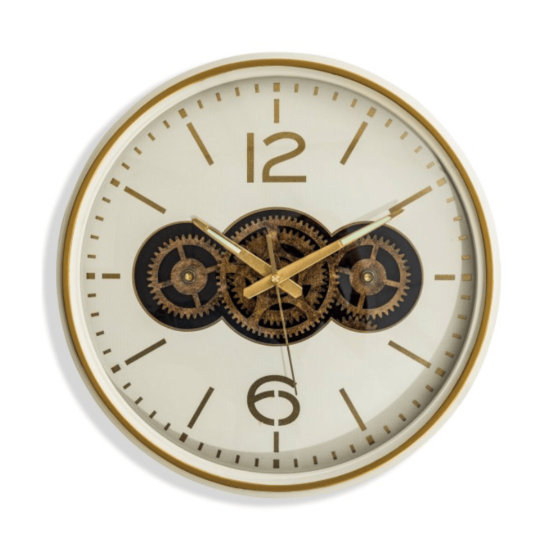 Clock White / Cream Moving Gears Clock