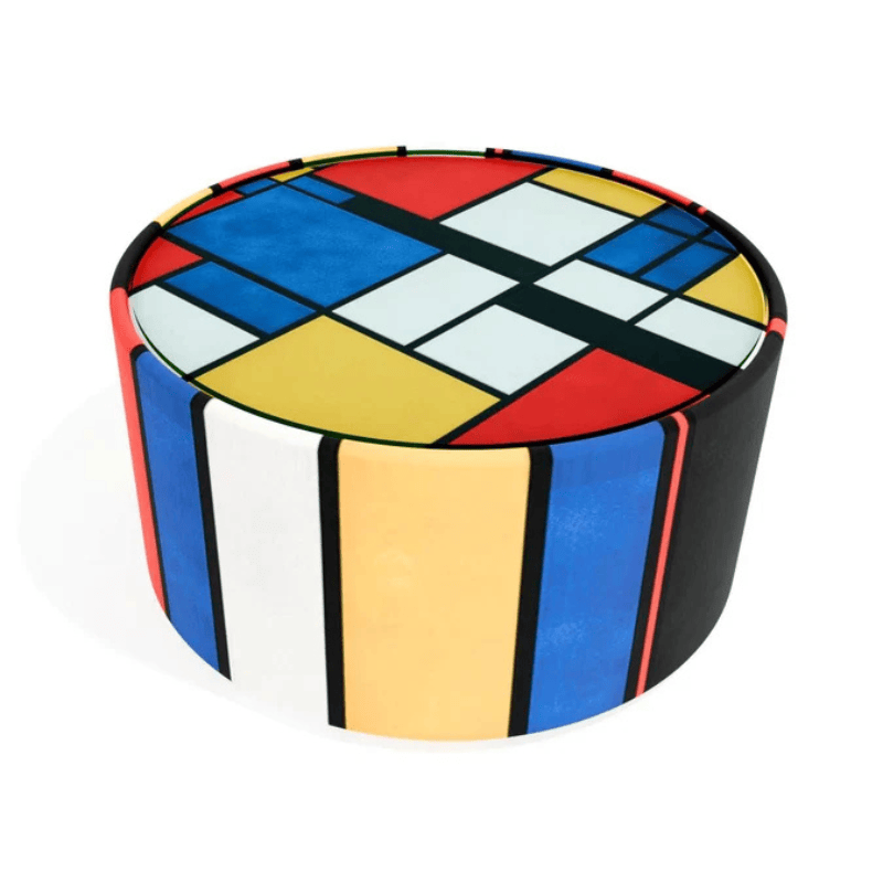 Coffee Table Abstract Icon Upholstered Round Coffee Table