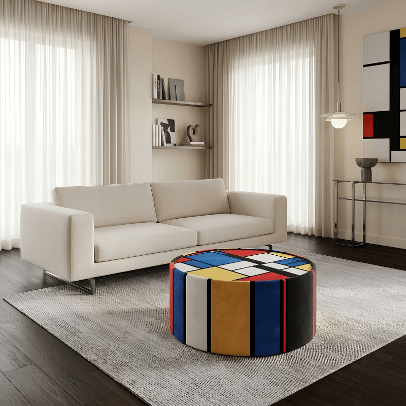 Coffee Table Abstract Icon Upholstered Round Coffee Table