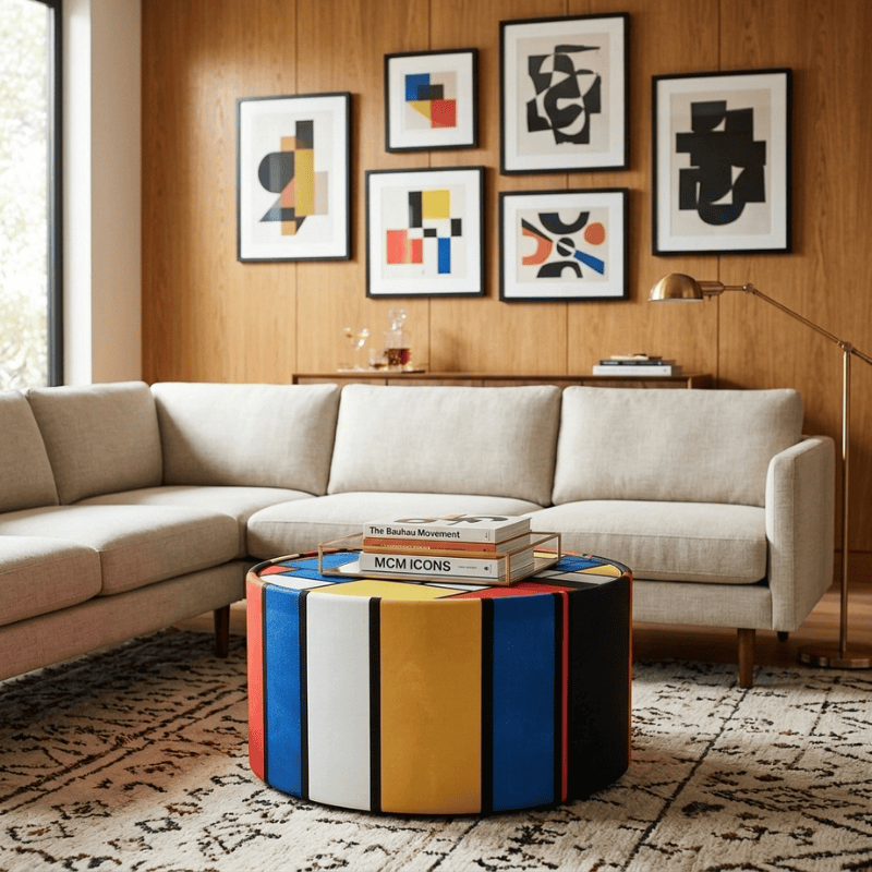 Coffee Table Abstract Icon Upholstered Round Coffee Table