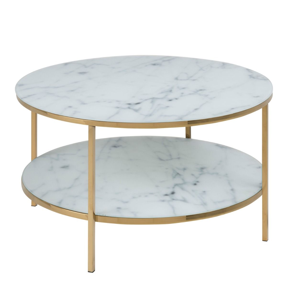 Coffee Table Alisma Round Coffee Table with White Crystal Clear Marble Glass Top & Gold Legs