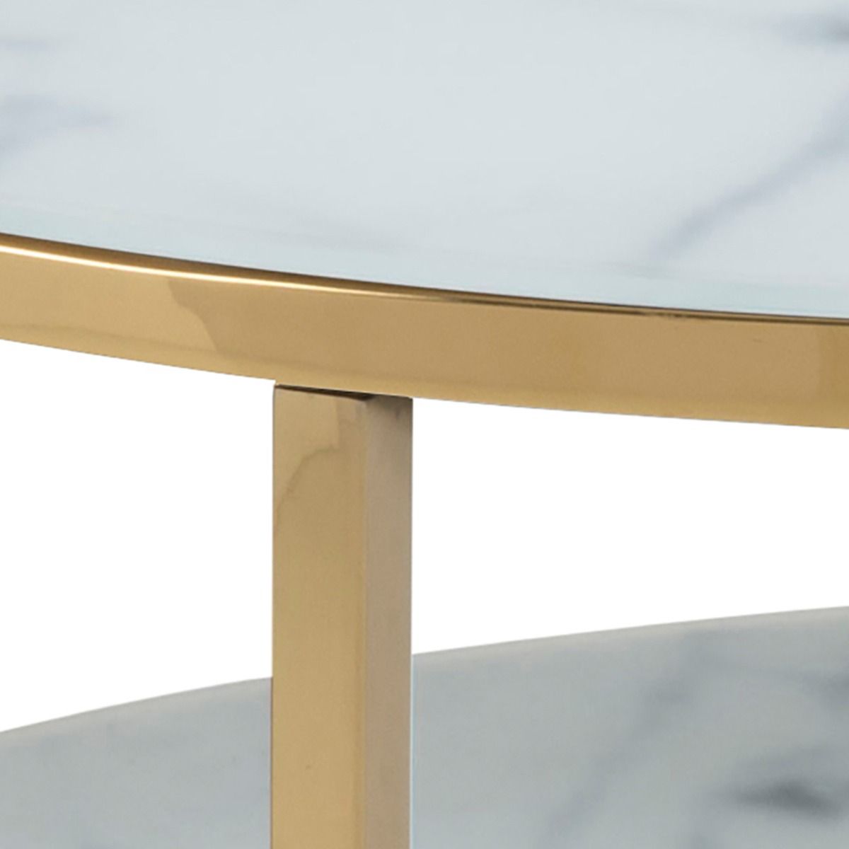 Coffee Table Alisma Round Coffee Table with White Crystal Clear Marble Glass Top & Gold Legs