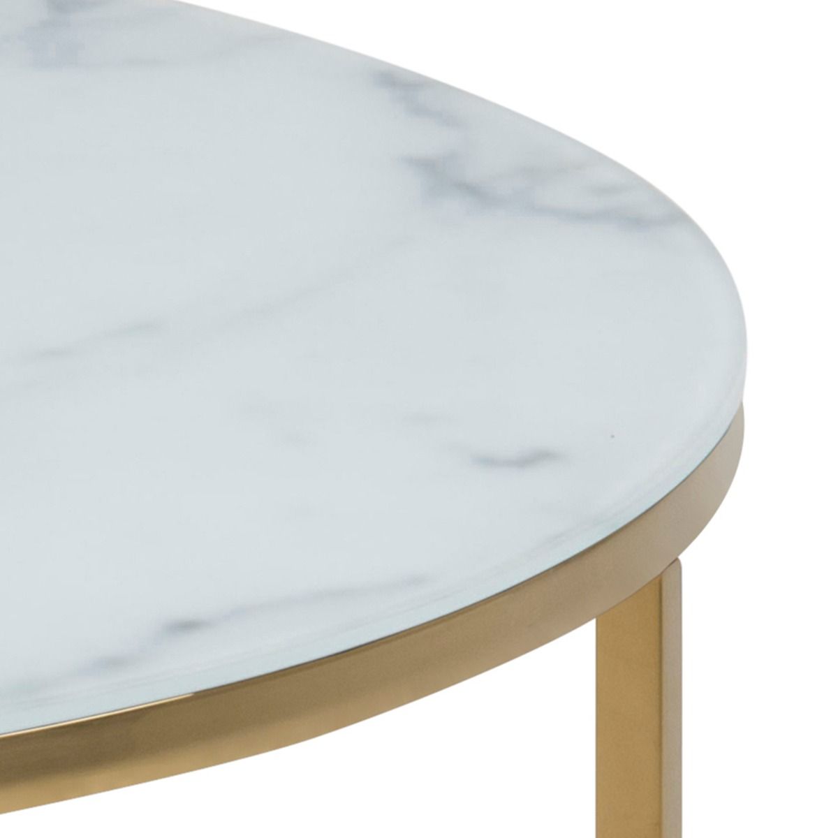 Coffee Table Alisma Round Coffee Table with White Crystal Clear Marble Glass Top & Gold Legs