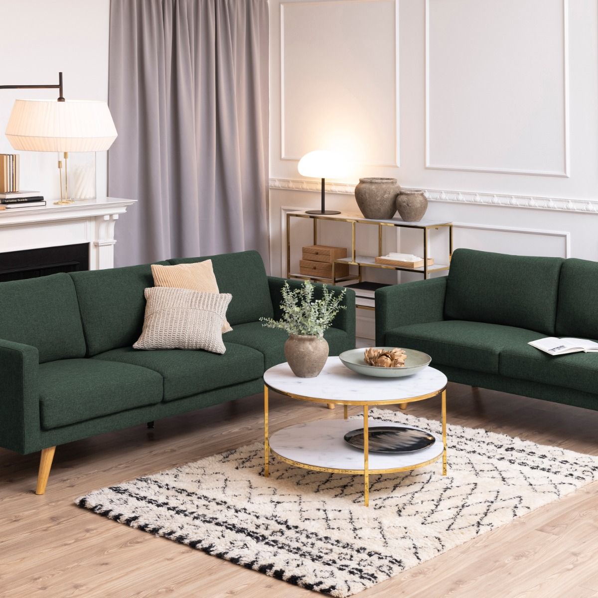 Coffee Table Alisma Round Coffee Table with White Crystal Clear Marble Glass Top & Gold Legs