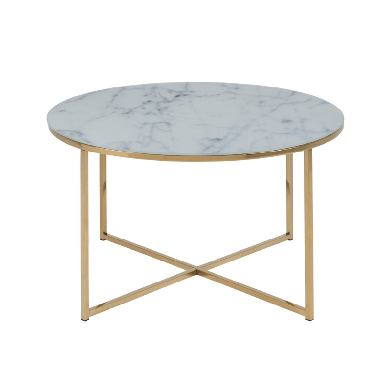 Coffee Table Alisma Round Coffee Table with White Marble Top & Gold Legs
