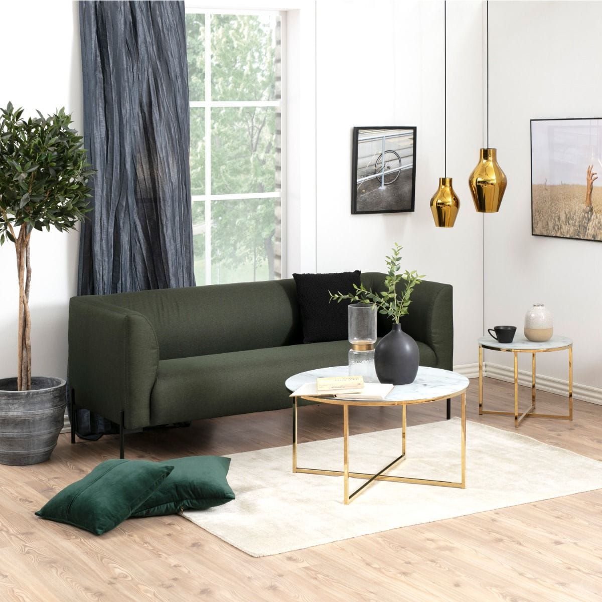 Coffee Table Alisma Round Coffee Table with White Marble Top & Gold Legs